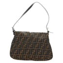 FENDI Zucca Canvas Mamma Baguette Shoulder Bag Black Brown Auth 182589V-2