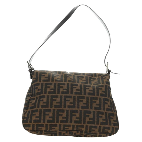 FENDI Zucca Canvas Mamma Baguette Shoulder Bag Black Brown Auth 182589V