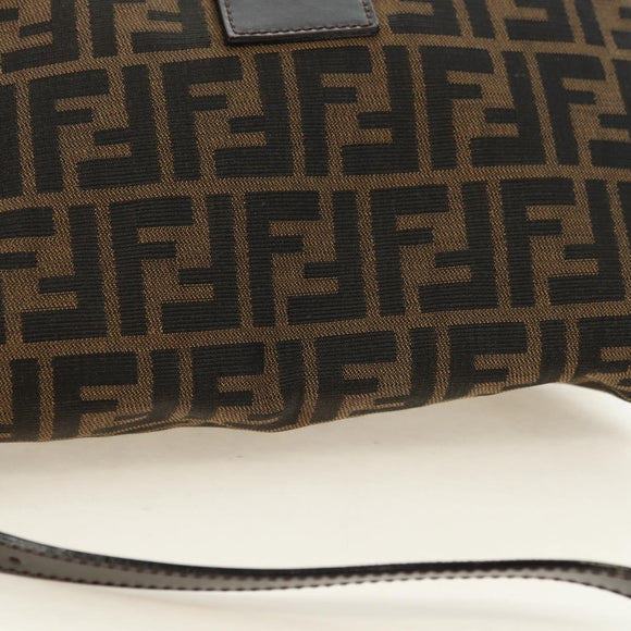 FENDI Zucca Canvas Mamma Baguette Shoulder Bag Black Brown Auth 182589V