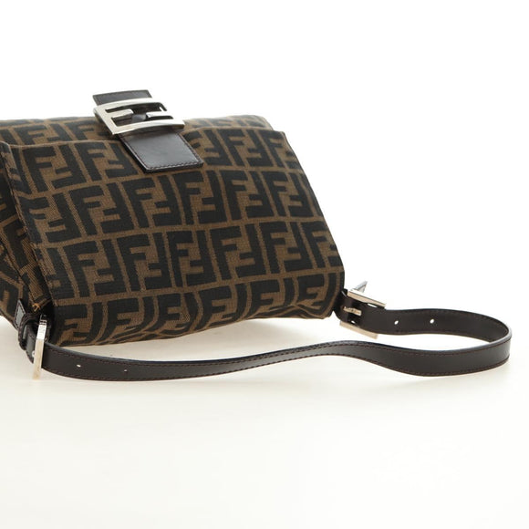 FENDI Zucca Canvas Mamma Baguette Shoulder Bag Black Brown Auth 182589V