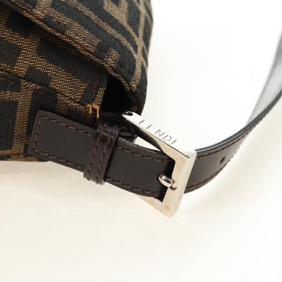 FENDI Zucca Canvas Mamma Baguette Shoulder Bag Black Brown Auth 182589V
