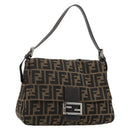 FENDI Zucca Canvas Mamma Baguette Schoudertas Zwart Bruin Auth 182590M-1