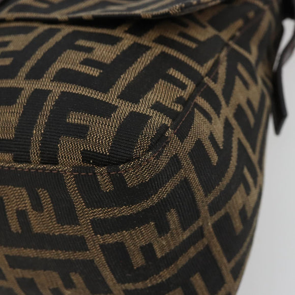FENDI Zucca Canvas Mamma Baguette Schoudertas Zwart Bruin Auth 182590M