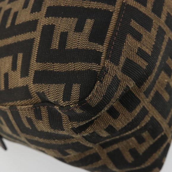 FENDI Zucca Canvas Mamma Baguette Schoudertas Zwart Bruin Auth 182590M