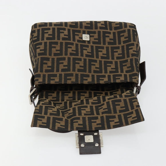 FENDI Zucca Canvas Mamma Baguette Schoudertas Zwart Bruin Auth 182590M