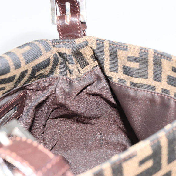 FENDI Zucca Canvas Mamma Baguette Schoudertas Zwart Bruin Auth 182590M