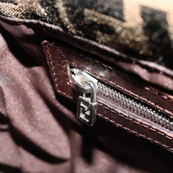 FENDI Zucca Canvas Mamma Baguette Schoudertas Zwart Bruin Auth 182590M