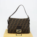 FENDI Zucca Canvas Mamma Baguette Schoudertas Zwart Bruin Auth 182590M-26