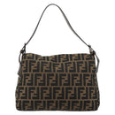 FENDI Zucca Canvas Mamma Baguette Schoudertas Zwart Bruin Auth 182590M-3