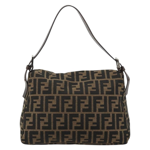 FENDI Zucca Canvas Mamma Baguette Schoudertas Zwart Bruin Auth 182590M