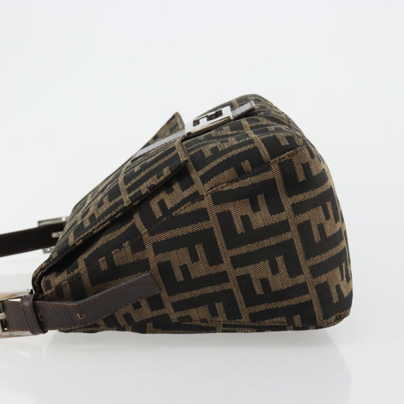 FENDI Zucca Canvas Mamma Baguette Schoudertas Zwart Bruin Auth 182590M