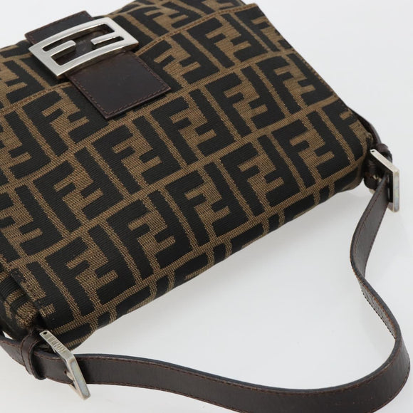 FENDI Zucca Canvas Mamma Baguette Schoudertas Zwart Bruin Auth 182590M