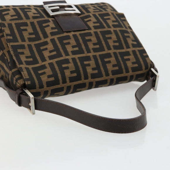 FENDI Zucca Canvas Mamma Baguette Schoudertas Zwart Bruin Auth 182590M