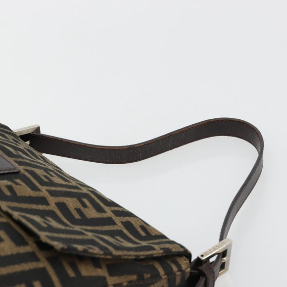 FENDI Zucca Canvas Mamma Baguette Schoudertas Zwart Bruin Auth 182590M