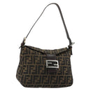 FENDI Zucca Canvas Mamma Baguette Shoulder Bag Black Brown Auth 182591A-1
