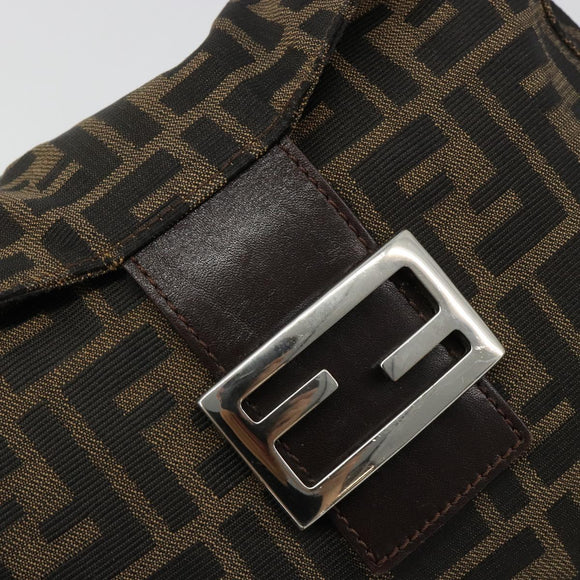 FENDI Zucca Canvas Mamma Baguette Shoulder Bag Black Brown Auth 182591A