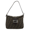 FENDI Zucca Canvas Mamma Baguette Shoulder Bag Black Brown Auth 182591A-2