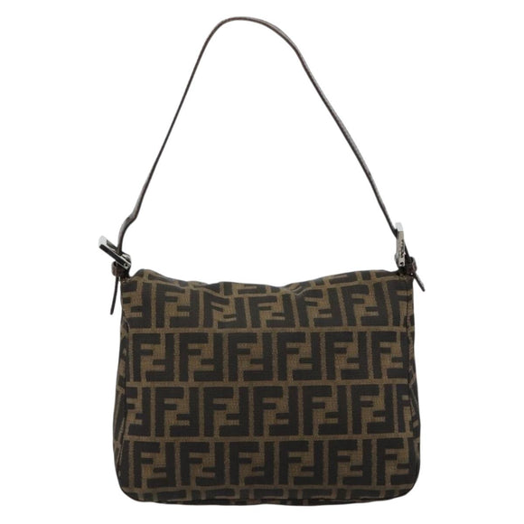 FENDI Zucca Canvas Mamma Baguette Shoulder Bag Black Brown Auth 182591A