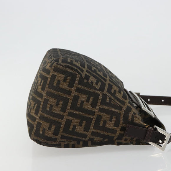 FENDI Zucca Canvas Mamma Baguette Shoulder Bag Black Brown Auth 182591A