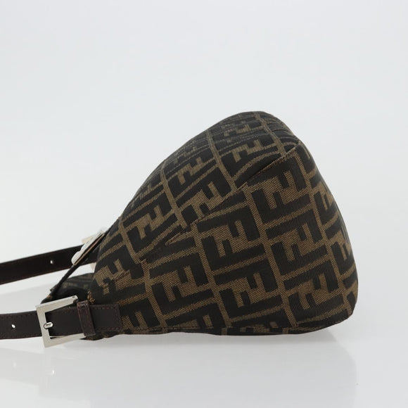 FENDI Zucca Canvas Mamma Baguette Shoulder Bag Black Brown Auth 182591A