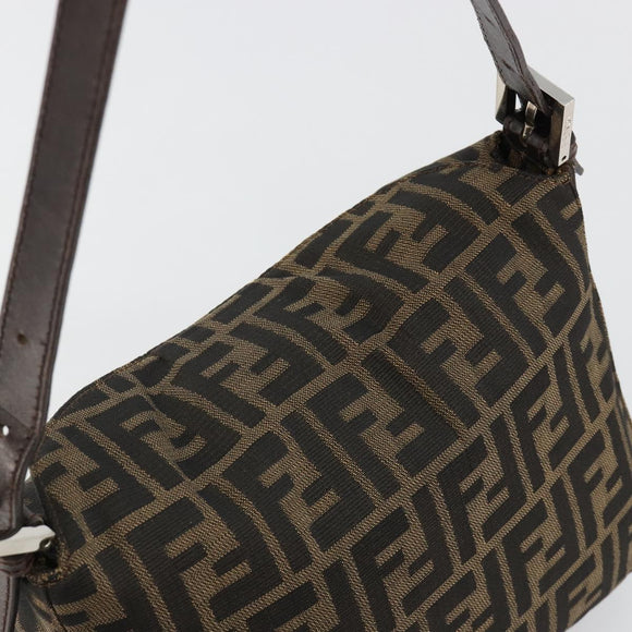 FENDI Zucca Canvas Mamma Baguette Shoulder Bag Black Brown Auth 182591A