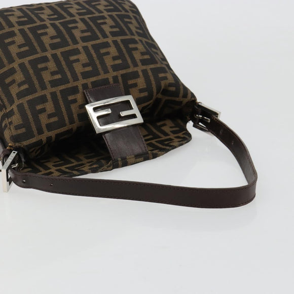 FENDI Zucca Canvas Mamma Baguette Shoulder Bag Black Brown Auth 182591A