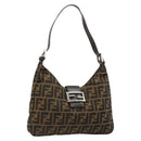 FENDI Zucca Canvas Mamma Baguette Schoudertas Zwart Bruin Auth 182592M-1