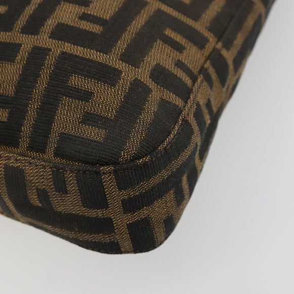 FENDI Zucca Canvas Mamma Baguette Schoudertas Zwart Bruin Auth 182592M