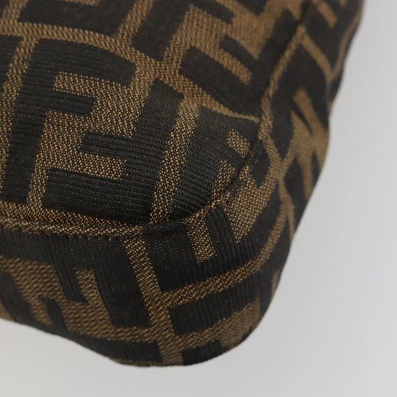 FENDI Zucca Canvas Mamma Baguette Schoudertas Zwart Bruin Auth 182592M