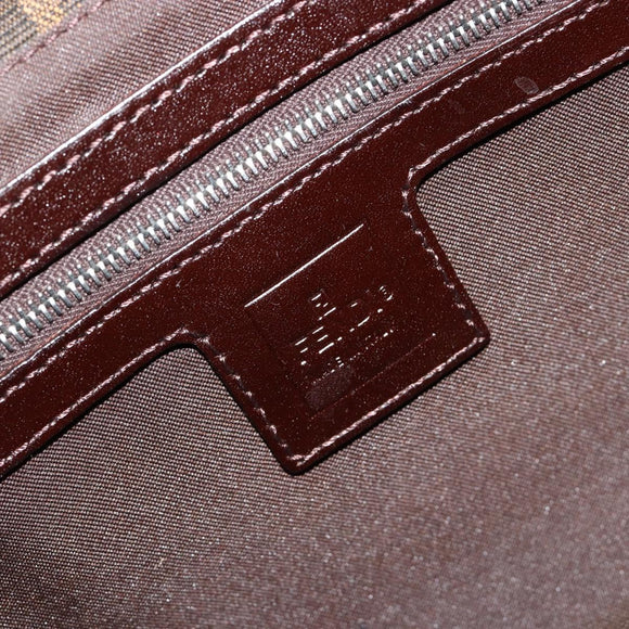 FENDI Zucca Canvas Mamma Baguette Schoudertas Zwart Bruin Auth 182592M