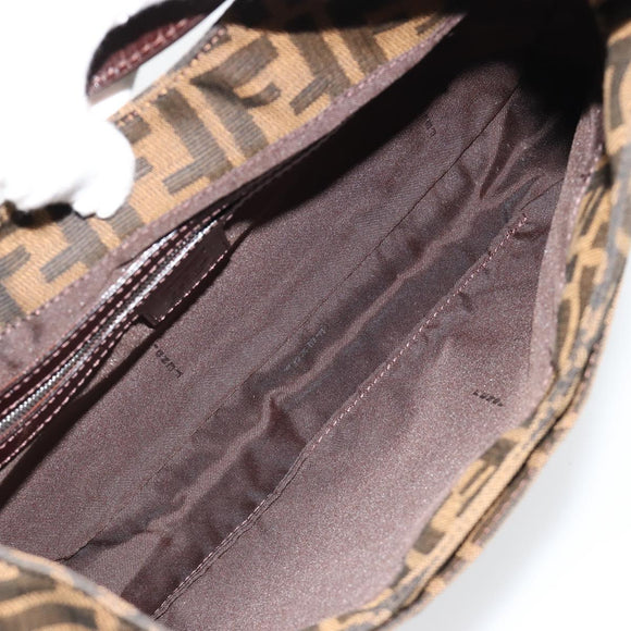 FENDI Zucca Canvas Mamma Baguette Schoudertas Zwart Bruin Auth 182592M