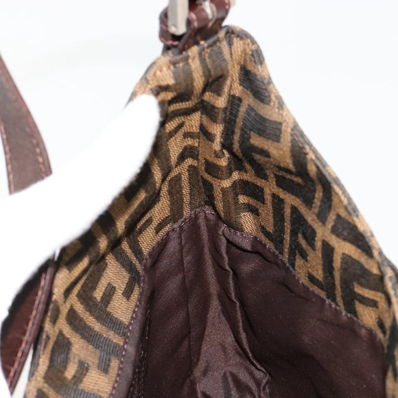FENDI Zucca Canvas Mamma Baguette Schoudertas Zwart Bruin Auth 182592M