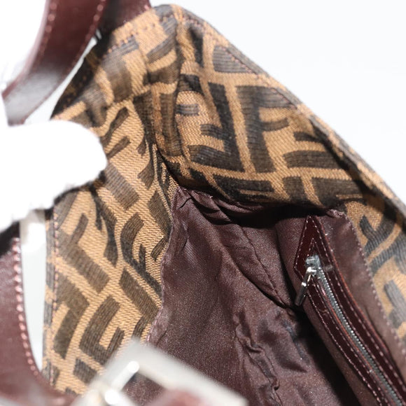 FENDI Zucca Canvas Mamma Baguette Schoudertas Zwart Bruin Auth 182592M