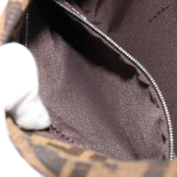 FENDI Zucca Canvas Mamma Baguette Schoudertas Zwart Bruin Auth 182592M