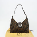 FENDI Zucca Canvas Mamma Baguette Schoudertas Zwart Bruin Auth 182592M-26