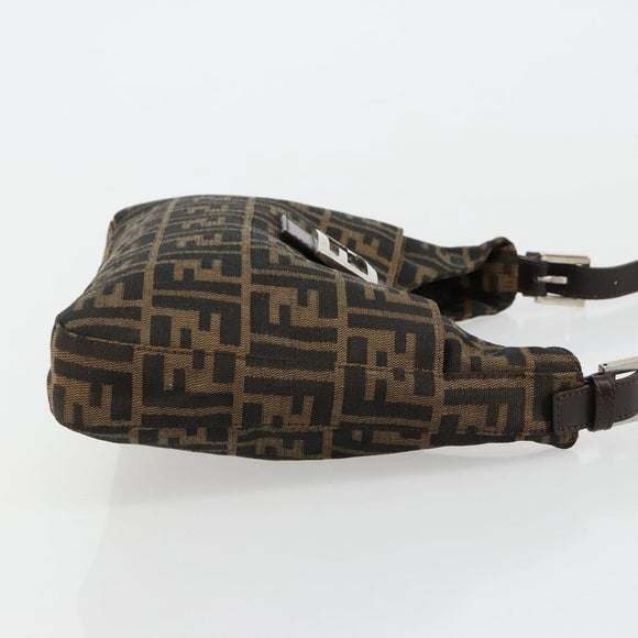FENDI Zucca Canvas Mamma Baguette Schoudertas Zwart Bruin Auth 182592M