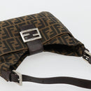 FENDI Zucca Canvas Mamma Baguette Schoudertas Zwart Bruin Auth 182592M-6