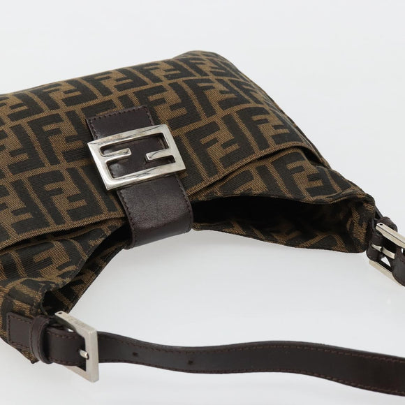 FENDI Zucca Canvas Mamma Baguette Schoudertas Zwart Bruin Auth 182592M