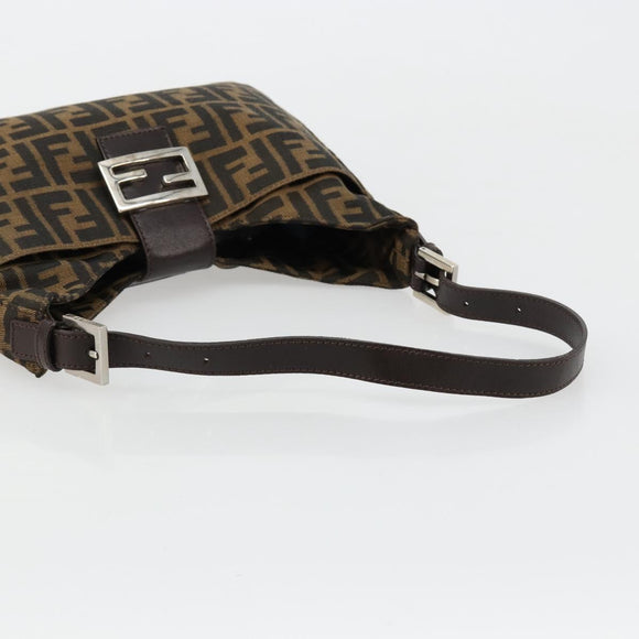 FENDI Zucca Canvas Mamma Baguette Schoudertas Zwart Bruin Auth 182592M