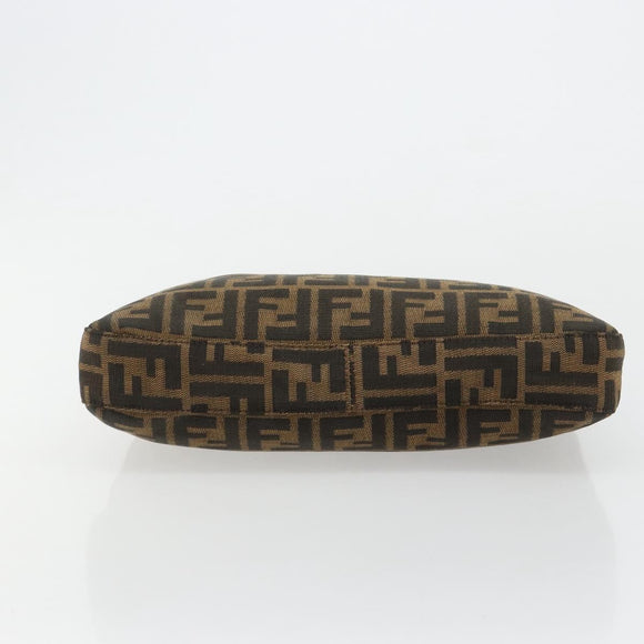 FENDI Zucca Canvas Mamma Baguette Schoudertas Zwart Bruin Auth 182592M