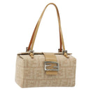 FENDI Zucca Canvas Mamma Baguette Hand Bag Wool Beige Silver Auth 182593V-1
