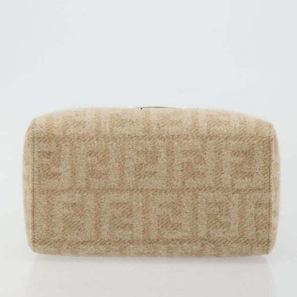 FENDI Zucca Canvas Mamma Baguette Hand Bag Wool Beige Silver Auth 182593V