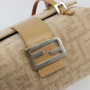 FENDI Zucca Canvas Mamma Baguette Hand Bag Wool Beige Silver Auth 182593V-19