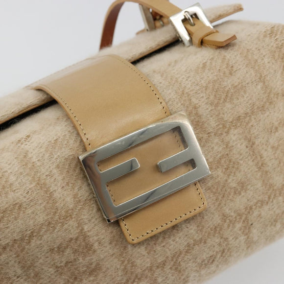 FENDI Zucca Canvas Mamma Baguette Hand Bag Wool Beige Silver Auth 182593V