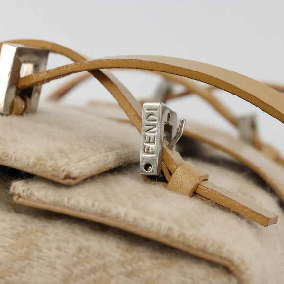 FENDI Zucca Canvas Mamma Baguette Hand Bag Wool Beige Silver Auth 182593V
