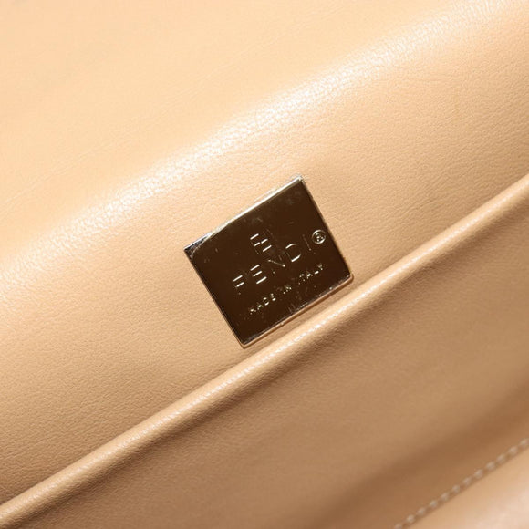 FENDI Zucca Canvas Mamma Baguette Hand Bag Wool Beige Silver Auth 182593V