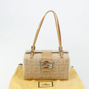 FENDI Zucca Canvas Mamma Baguette Hand Bag Wool Beige Silver Auth 182593V-12