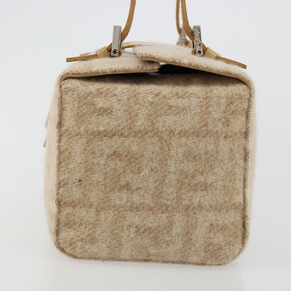 FENDI Zucca Canvas Mamma Baguette Hand Bag Wool Beige Silver Auth 182593V