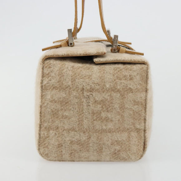 FENDI Zucca Canvas Mamma Baguette Hand Bag Wool Beige Silver Auth 182593V