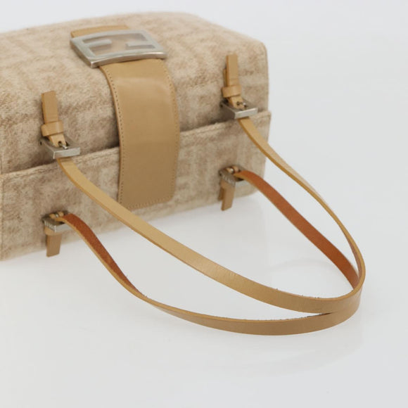 FENDI Zucca Canvas Mamma Baguette Hand Bag Wool Beige Silver Auth 182593V
